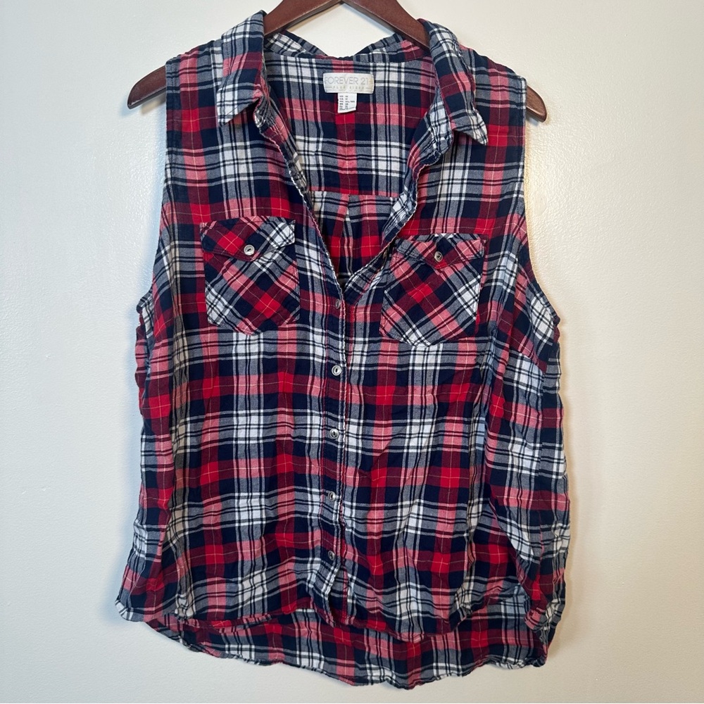 Used Forever 21+ Plaid Button Down Tank - 1X